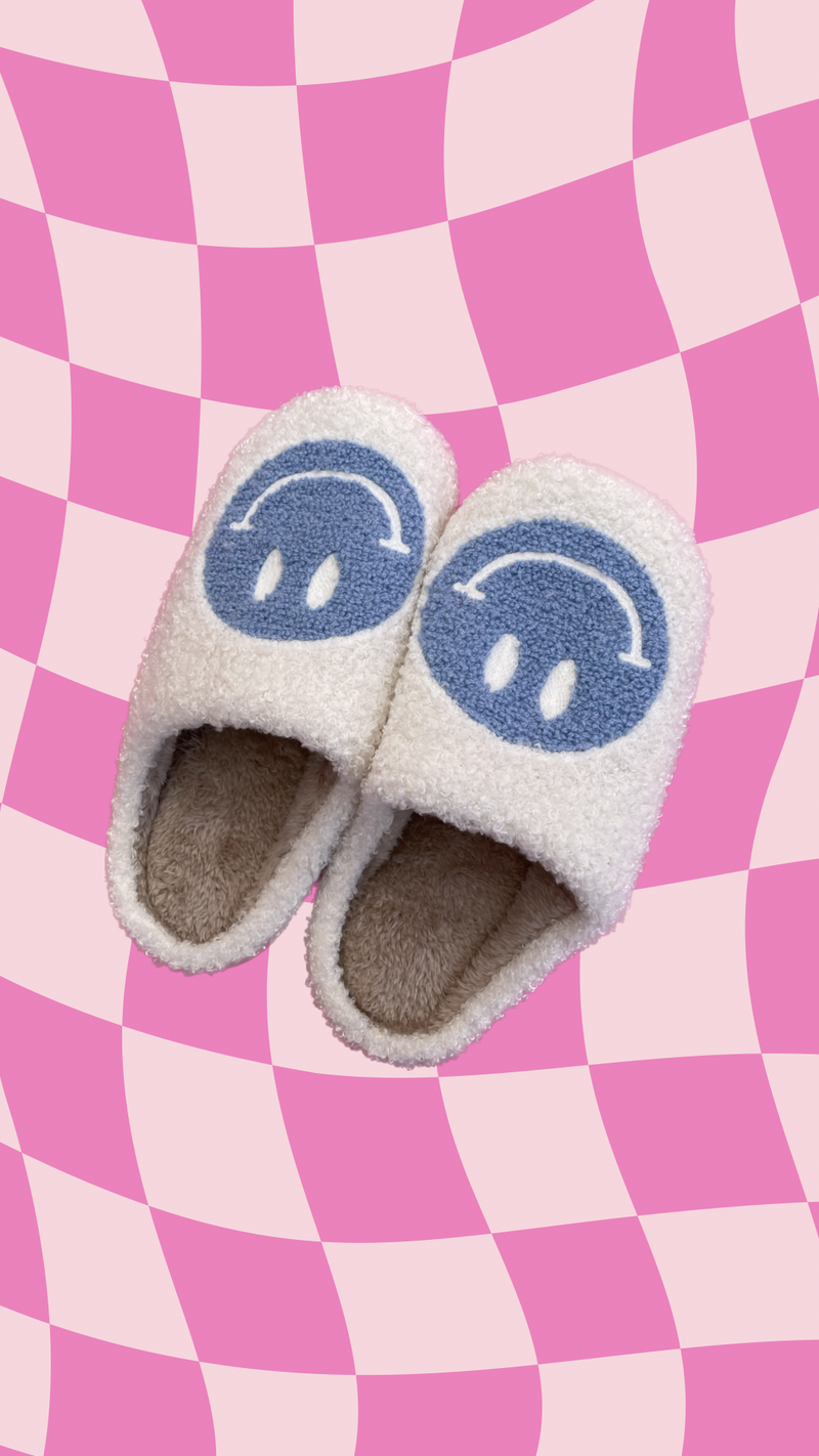 Blue Smiley Slippers