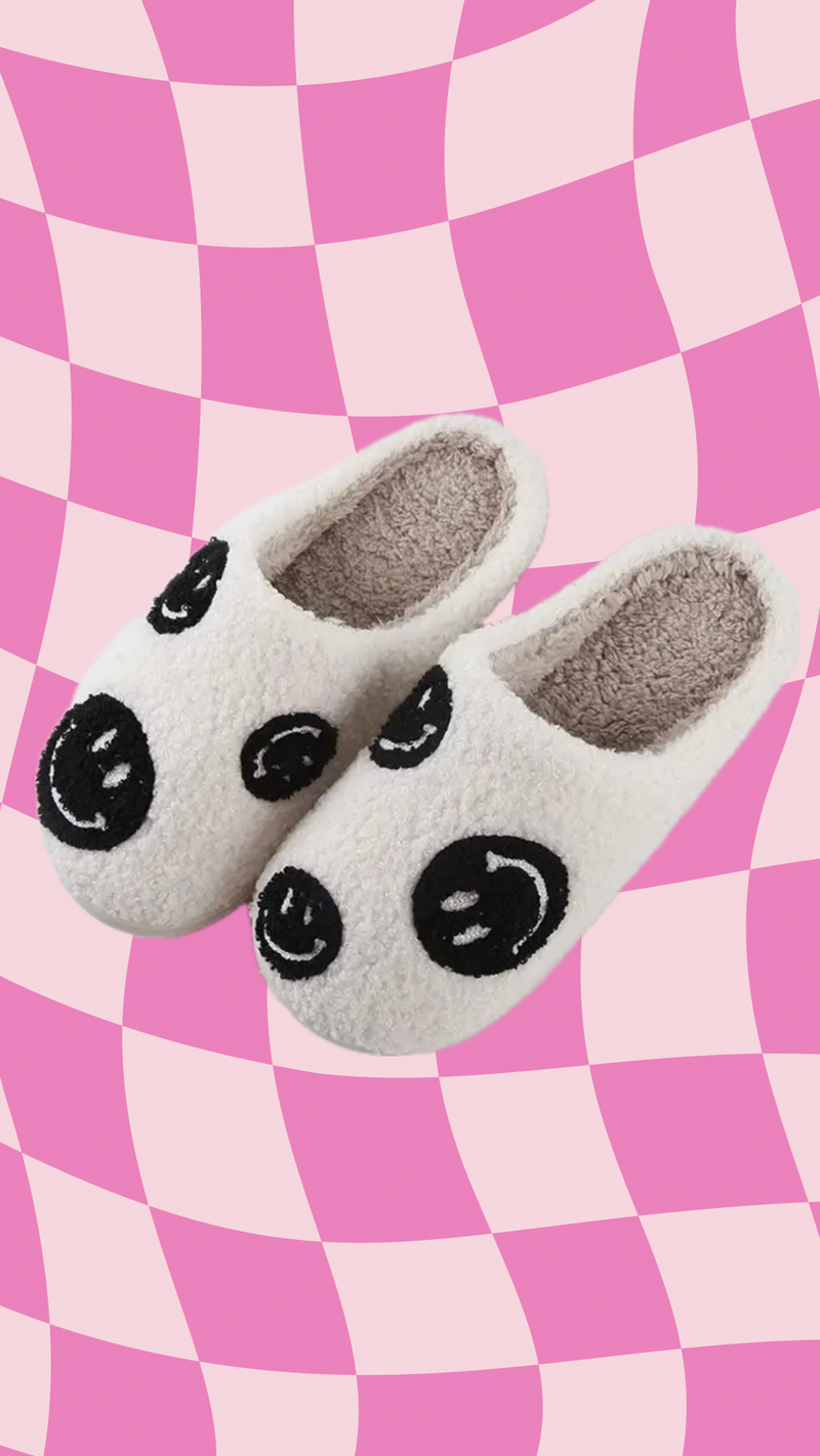 Black/White Smiley Slippers